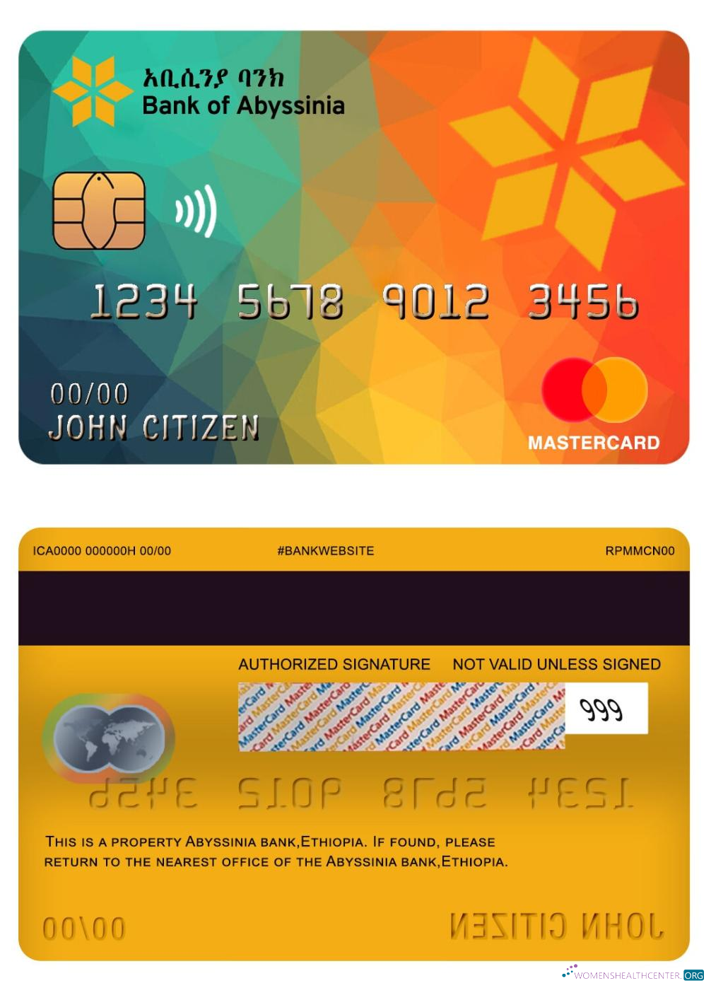 Download Ethiopia Bank of Abyssinia bank master card Photoshop template